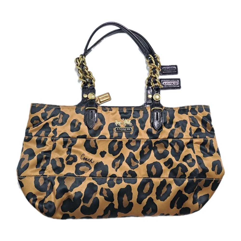 Coach Women’s Chelsea Ocelot Leopard Chain Style Bag Purse Lined Zip D1049-15554